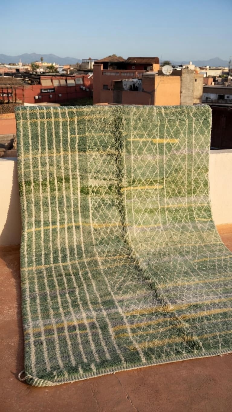 A green handwoven rug
